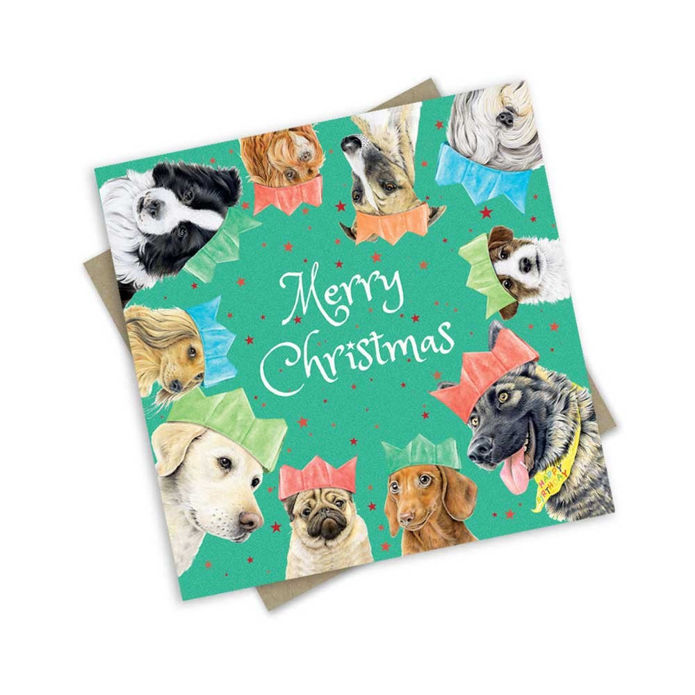 Christmas Greeting Card | Christmas Cracker Dogs by Popcorn Blue. Australian Art Prints, Gifts, Fashion and Homewares. Green Door Decor. www.greendoordecor.com.au