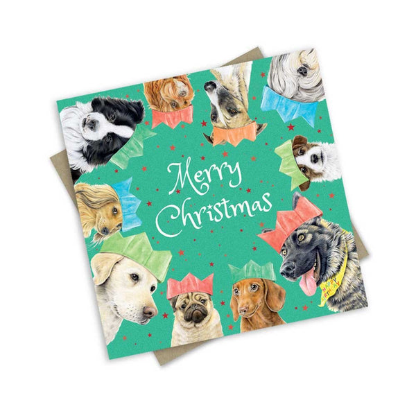 Christmas Greeting Card | Christmas Cracker Dogs by Popcorn Blue. Australian Art Prints, Gifts, Fashion and Homewares. Green Door Decor. www.greendoordecor.com.au
