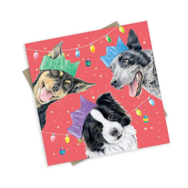 Christmas Greeting Card | Christmas Farm Dogs by Popcorn Blue. Australian Art Prints, Gifts, Fashion and Homewares. Green Door Decor. www.greendoordecor.com.au