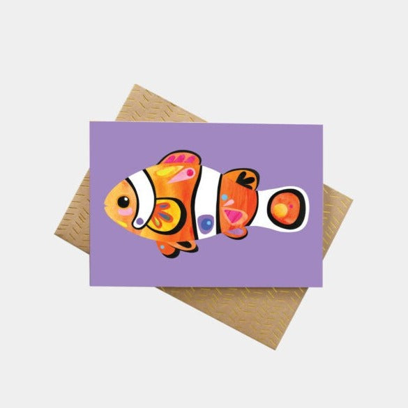 'Clownfish' Greeting Card by Pete Cromer.  We proudly support fun and beautiful Australian made art prints, textiles, homewares and jewellery by Aussie Creatives. www.greendoordecor.com.au