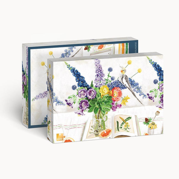 'Cockatiels and Ruby Grapefruit' 1000 Piece Puzzle by Bespoke Letterpress. Australian Art Prints and Homewares. Green Door Decor. www.greendoordecor.com.au