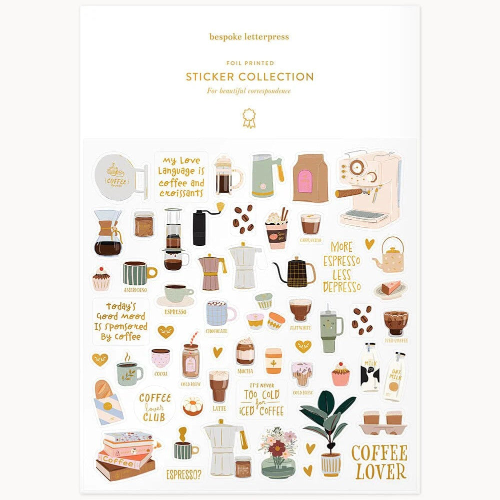 Coffee Lovers Sticker Sheet by Bespoke Letterpress. Australian Art Prints and Homewares. Green Door Decor. www.greendoordecor.com.au