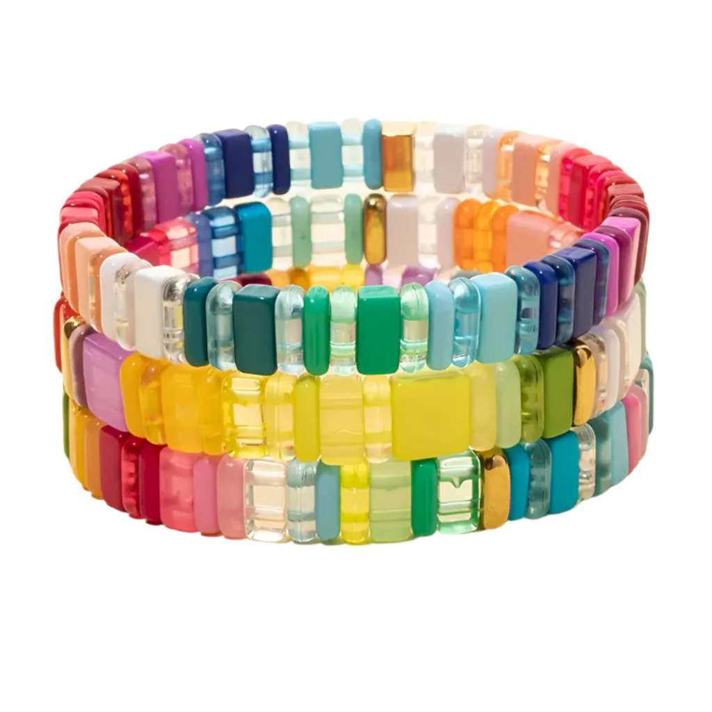 Colourful Block Bead Stretchy Bracelet Set by Mink & Me. Australian Art Prints and Homewares. Green Door Decor. www.greendoordecor.com.au