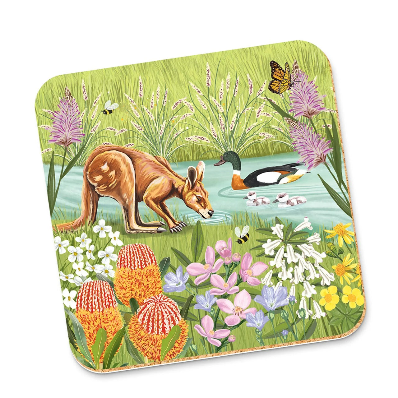 Corky Coaster | Garden Giggles River by La La Land. Australian Art Prints and Homewares. Green Door Decor. www.greendoordecor.com.au