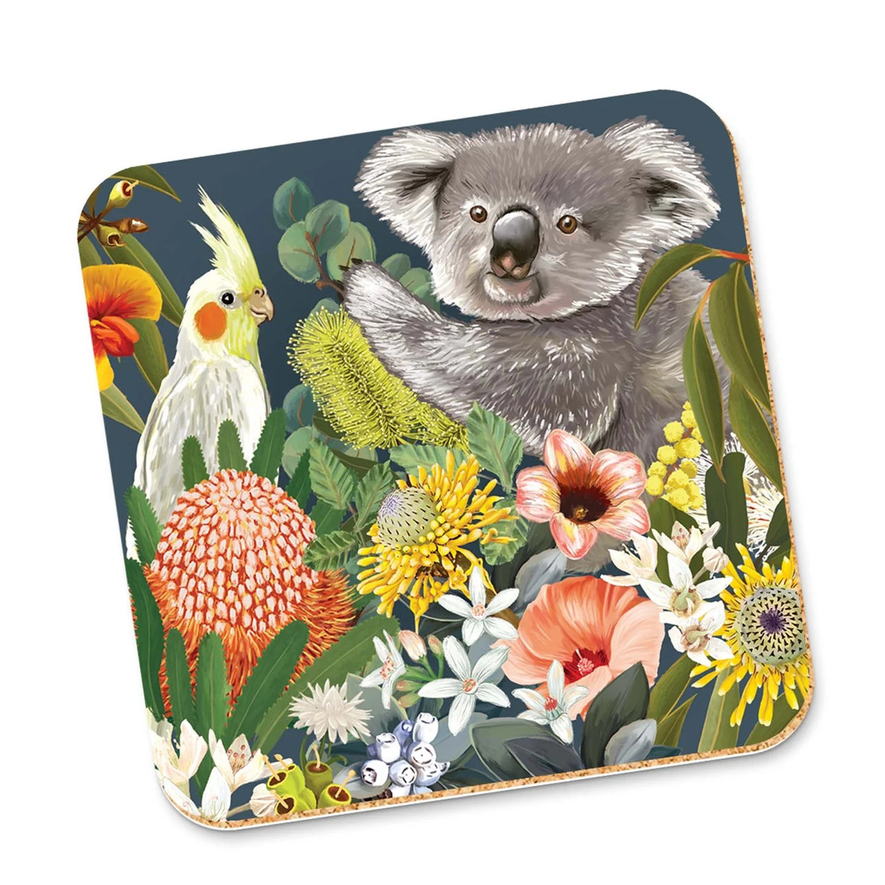 Corky Coaster | Good Evening Vol.2 Koala & Cockatiel by La La Land. Australian Art Prints and Homewares. Green Door Decor. www.greendoordecor.com.au