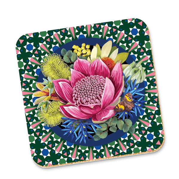 Corky Coaster | Good Evening Vol.2 Waratah by La La Land. Australian Art Prints and Homewares. Green Door Decor. www.greendoordecor.com.au