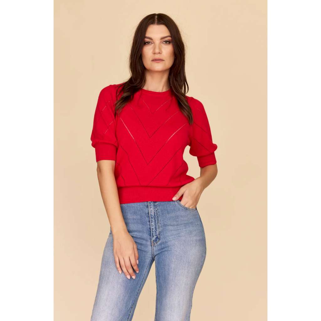 Cotton Cashmere Elbow Sleeve Jumper | Red Chevron | Frock Me Out. Australian Art Prints and Homewares. Green Door Decor. www.greendoordecor.com.au