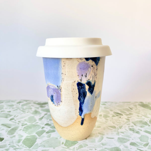 12oz Ceramic Travel Mug in Blue Multi by Bei Creative. Australian Art Prints and Homewares. Green Door Decor. www.greendoordecor.com.au