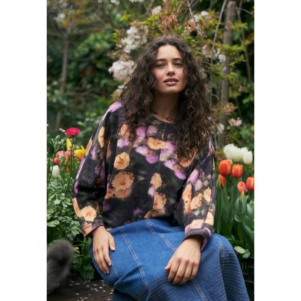 Dahlia Batwing Sweat | Rain Floral by Nancybird. Australian Art Prints, Gifts, Fashion and Homewares. Green Door Decor. www.greendoordecor.com.au