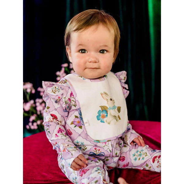 'Bunny Blue Floral' Dandy Duo Bibs - 2 Pack | Lilac by Fleur Harris. Australian Art Prints, Gifts, Fashion and Homewares. Green Door Decor. www.greendoordecor.com.au