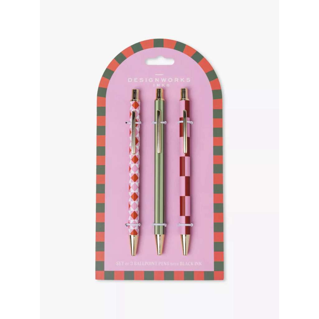 Designworks Ink | A Dopo Set of 3 Pens | Diamond, Stripe, Check by Designworks Collective Australia. Australian Art Prints, Gifts, Fashion and Homewares. Green Door Decor. www.greendoordecor.com.au