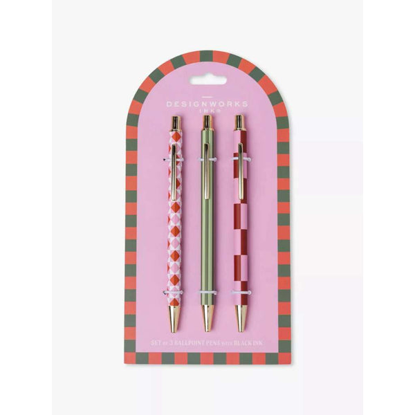 Designworks Ink | A Dopo Set of 3 Pens | Diamond, Stripe, Check by Designworks Collective Australia. Australian Art Prints, Gifts, Fashion and Homewares. Green Door Decor. www.greendoordecor.com.au