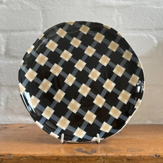 Dinner Plate Set | Black & Beige Gingham by Noss Ceramics. Australian Art Prints and Homewares. Green Door Decor. www.greendoordecor.com.au