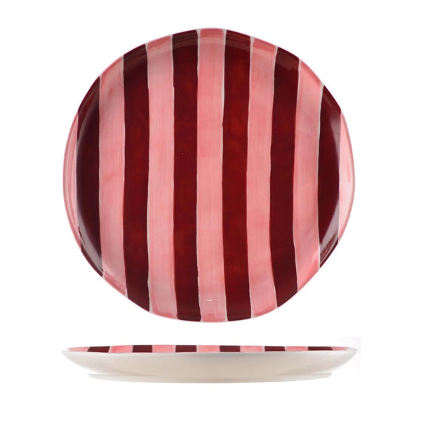 Noss Dinner Plate | Pink & Burgundy Stripe by Noss & Co. Australian Art Prints, Fashion and Homewares. Green Door Decor. www.greendoordecor.com.au