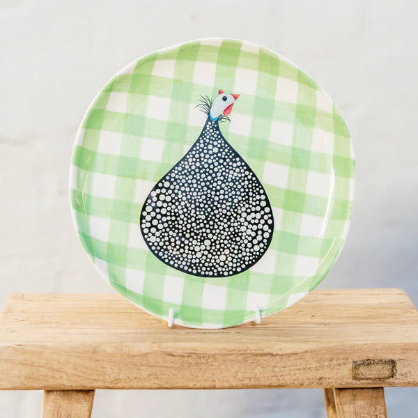 Dinner Plate | Guinea Fowl Mint Green Gingham by Noss Ceramics. Australian Art Prints and Homewares. Green Door Decor. www.greendoordecor.com.au