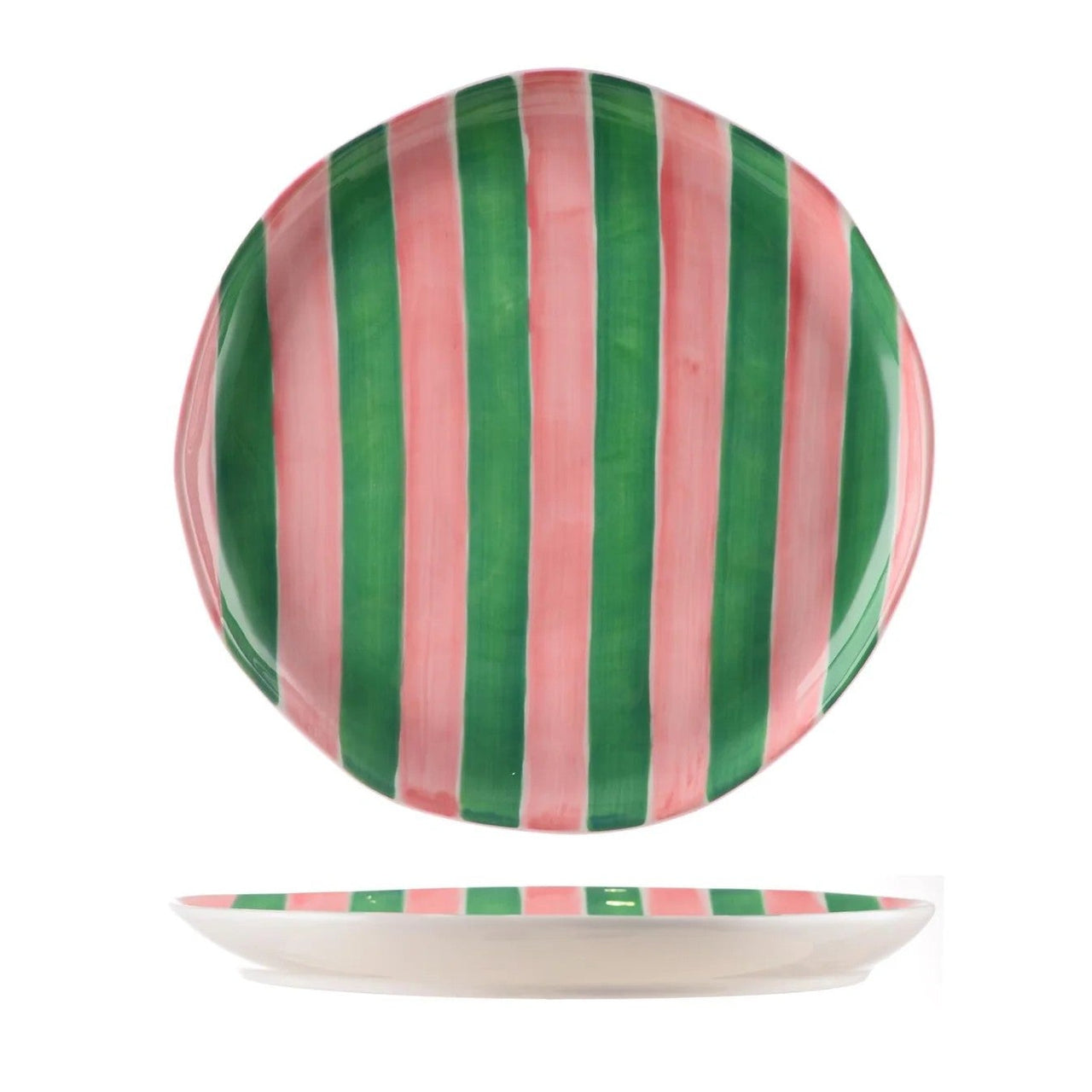 Noss Dinner Plate | Pink & Green Stripe by Noss & Co. Australian Art Prints, Fashion and Homewares. Green Door Decor. www.greendoordecor.com.au