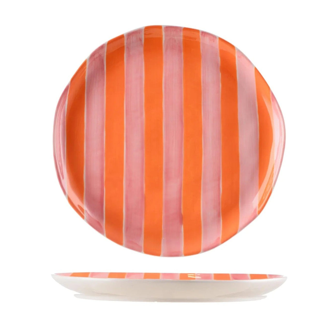 Noss Dinner Plate | Pink & Orange Stripe by Noss & Co. Australian Art Prints, Fashion and Homewares. Green Door Decor. www.greendoordecor.com.au