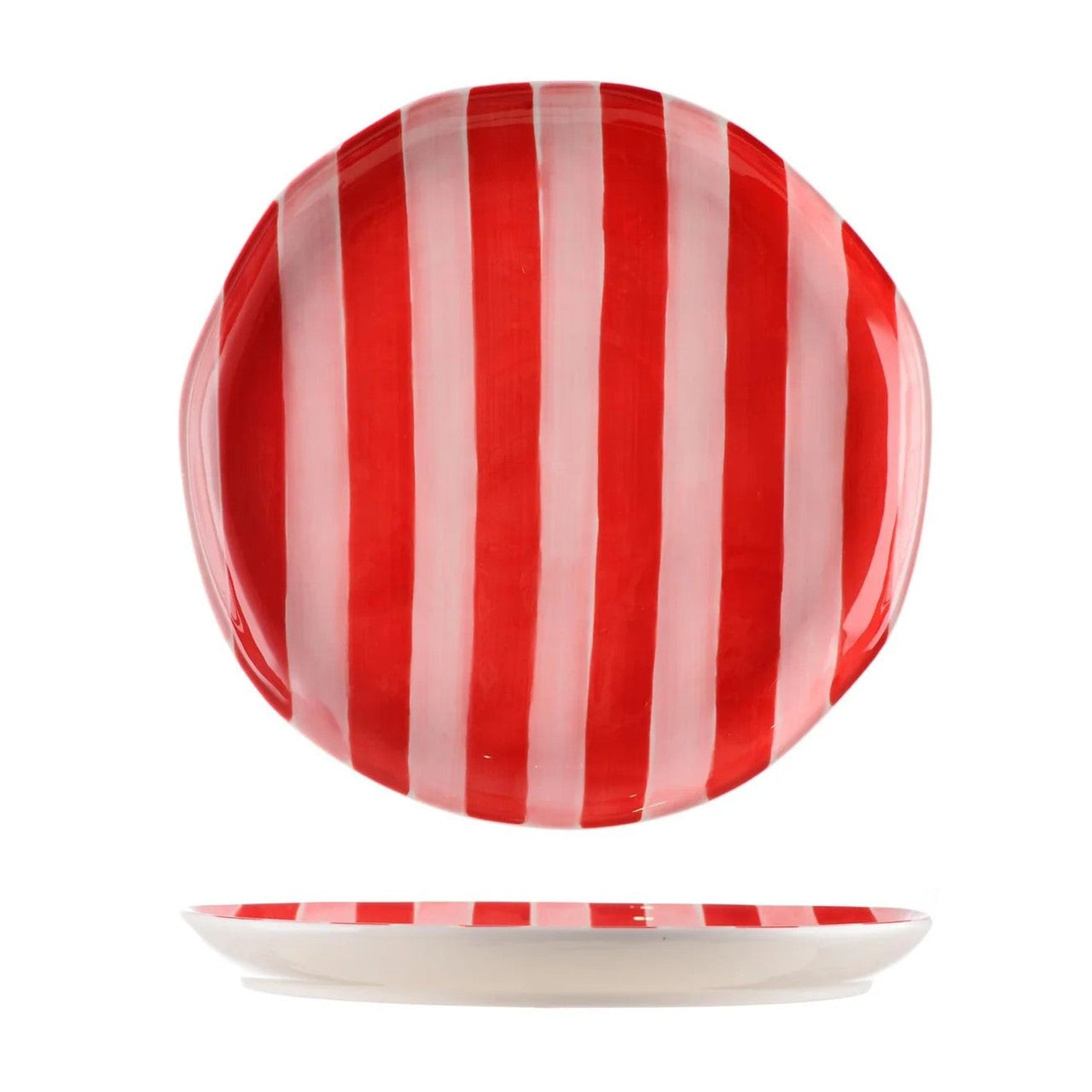 Noss Dinner Plate | Pink & Red Stripe by Noss & Co. Australian Art Prints, Fashion and Homewares. Green Door Decor. www.greendoordecor.com.au