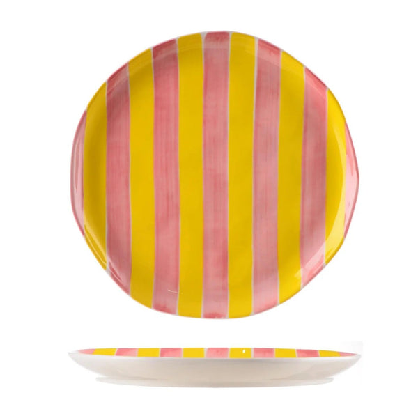 Noss Dinner Plate | Pink & Yellow Stripe by Noss & Co. Australian Art Prints, Fashion and Homewares. Green Door Decor. www.greendoordecor.com.au