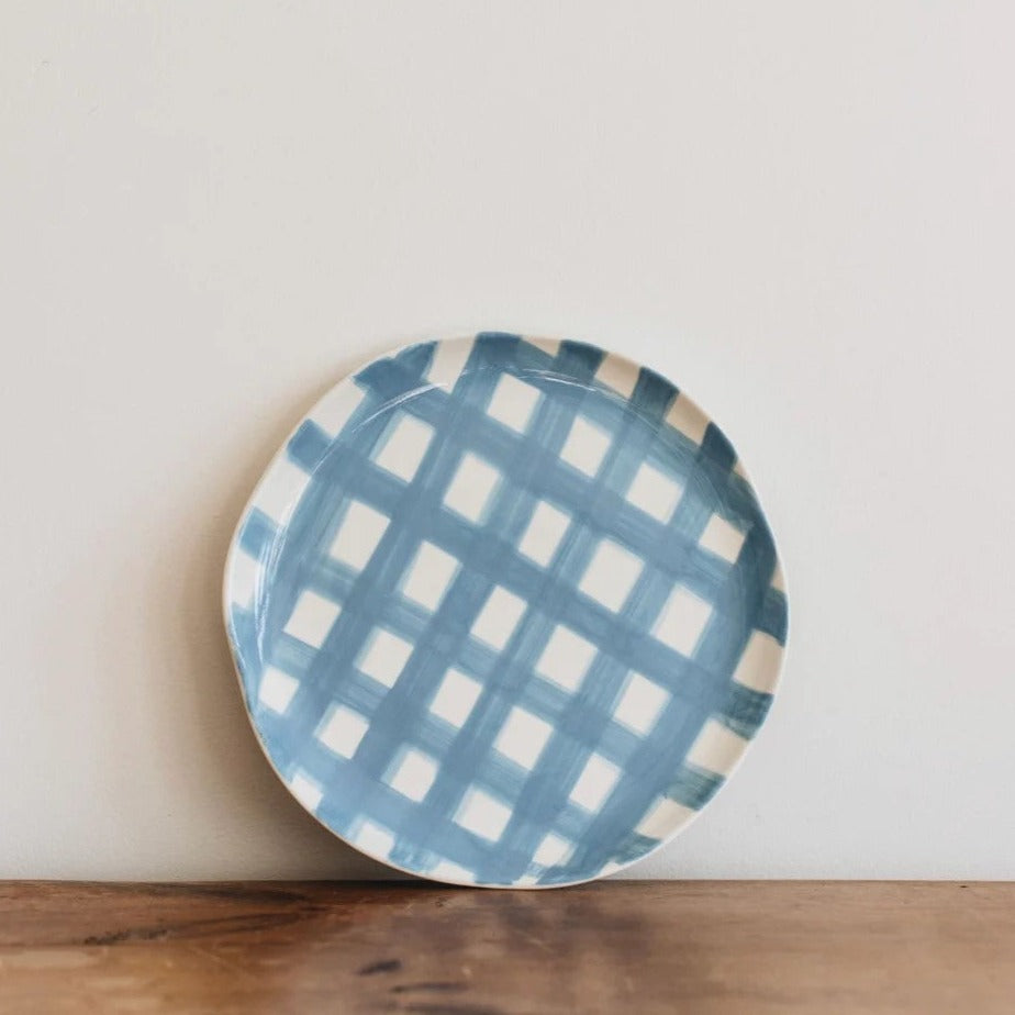 Dinner Plate | Cornflower Blue Gingham by Noss Ceramics. Australian Art Prints and Homewares. Green Door Decor. www.greendoordecor.com.au