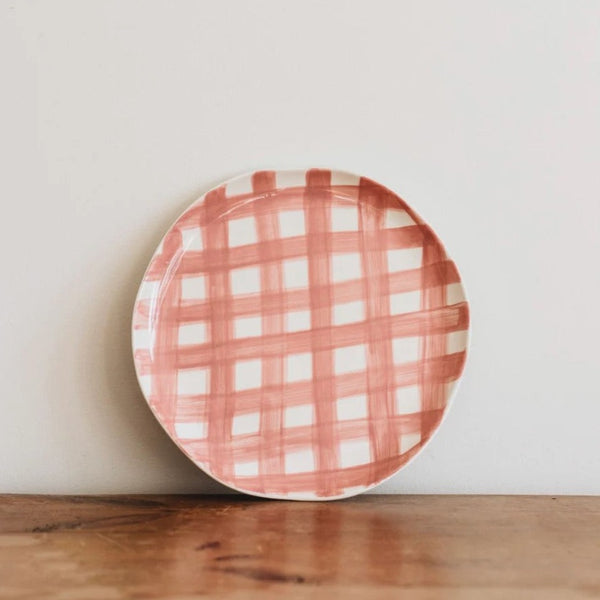 Dinner Plate | Pink Gingham by Noss Ceramics. Australian Art Prints and Homewares. Green Door Decor. www.greendoordecor.com.au