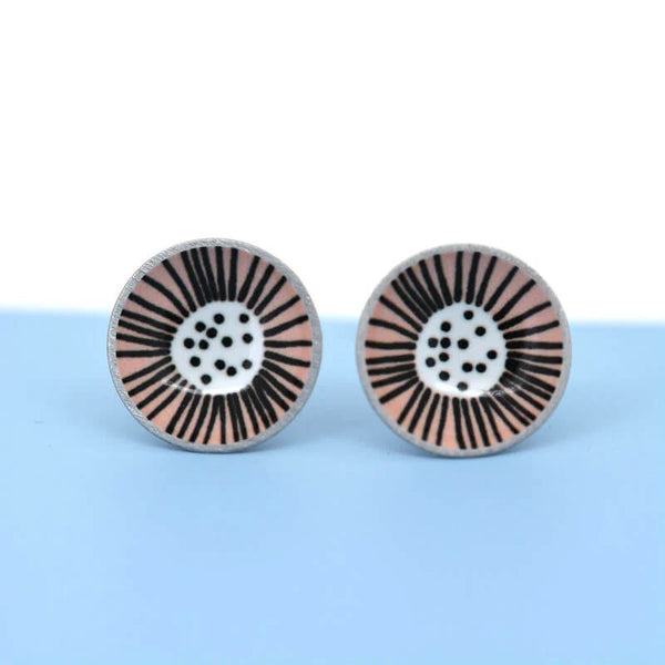 Domed Circle Stud Earrings | Mabel's Garden - Blush Flower by Kitty Came Home. Australian Art Prints and Homewares. Green Door Decor. www.greendoordecor.com.au