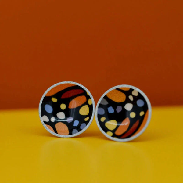 Domed Circle Stud Earrings | Aladdin's Treasure - Monarch Butterfly by Kitty Came Home. Australian Art Prints and Homewares. Green Door Decor. www.greendoordecor.com.au