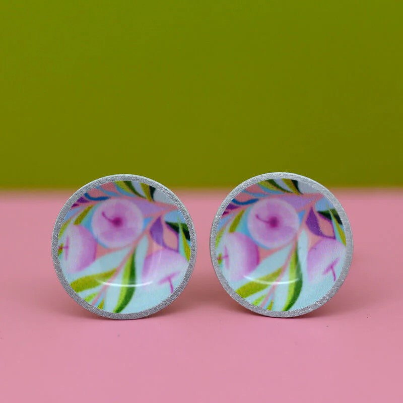 Domed Circle Stud Earrings | Pink Gum by Kitty Came Home. Australian Art Prints and Homewares. Green Door Decor. www.greendoordecor.com.au