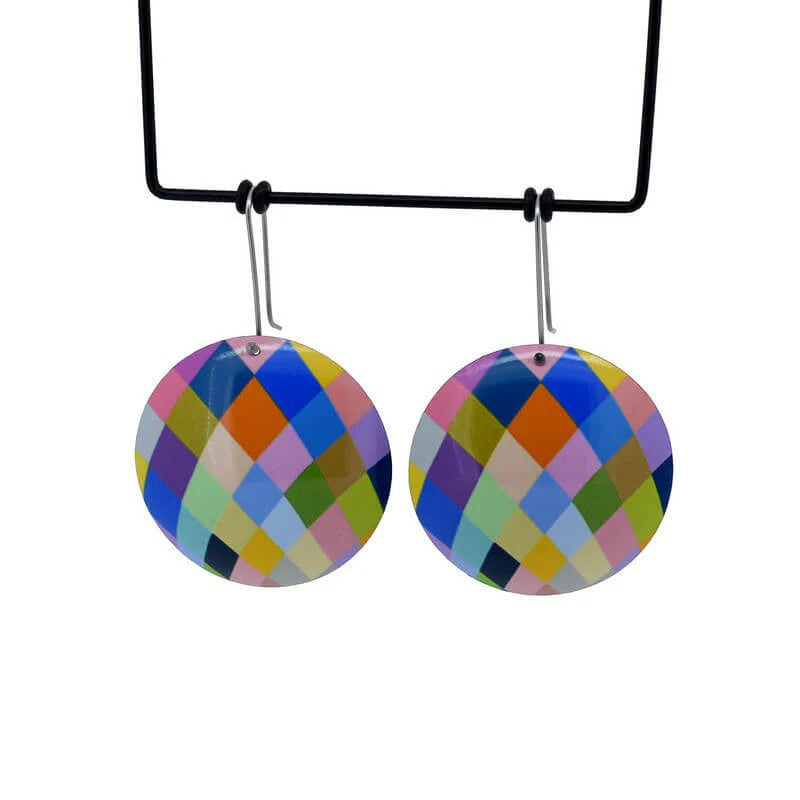 Domed Large Shepherds Hook Earrings | Harlequin Lines