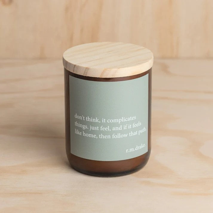 'Don't Think, Just Feel' | Heartfelt Quote Candle by The Commonfolk Collective. Australian Art Prints and Homewares. Green Door Decor. www.greendoordecor.com.au