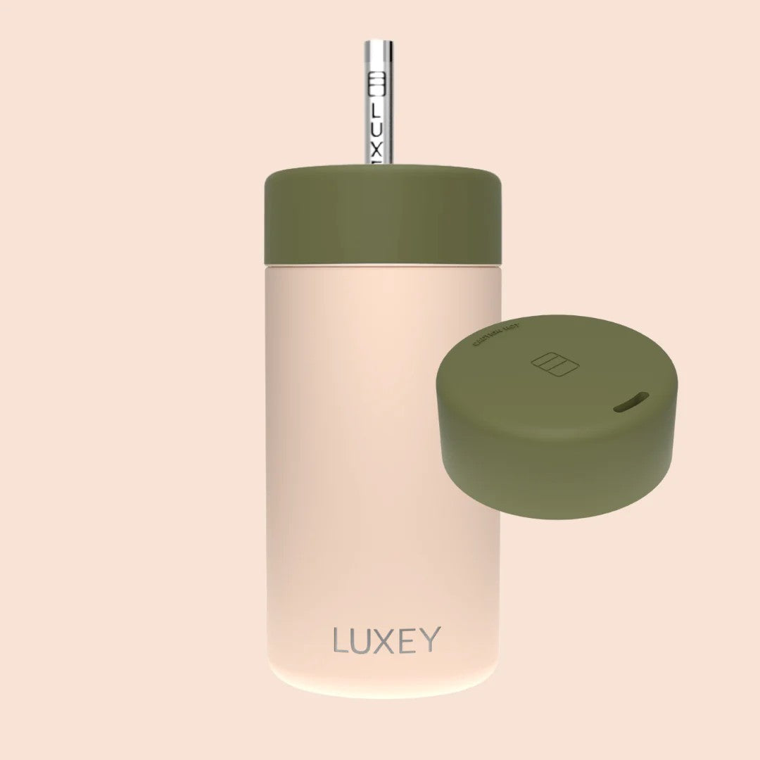 Duo Switch Stainless Steel Cup (12oz) | Peach/Heritage by Luxey. Australian Art Prints and Homewares. Green Door Decor. www.greendoordecor.com.au