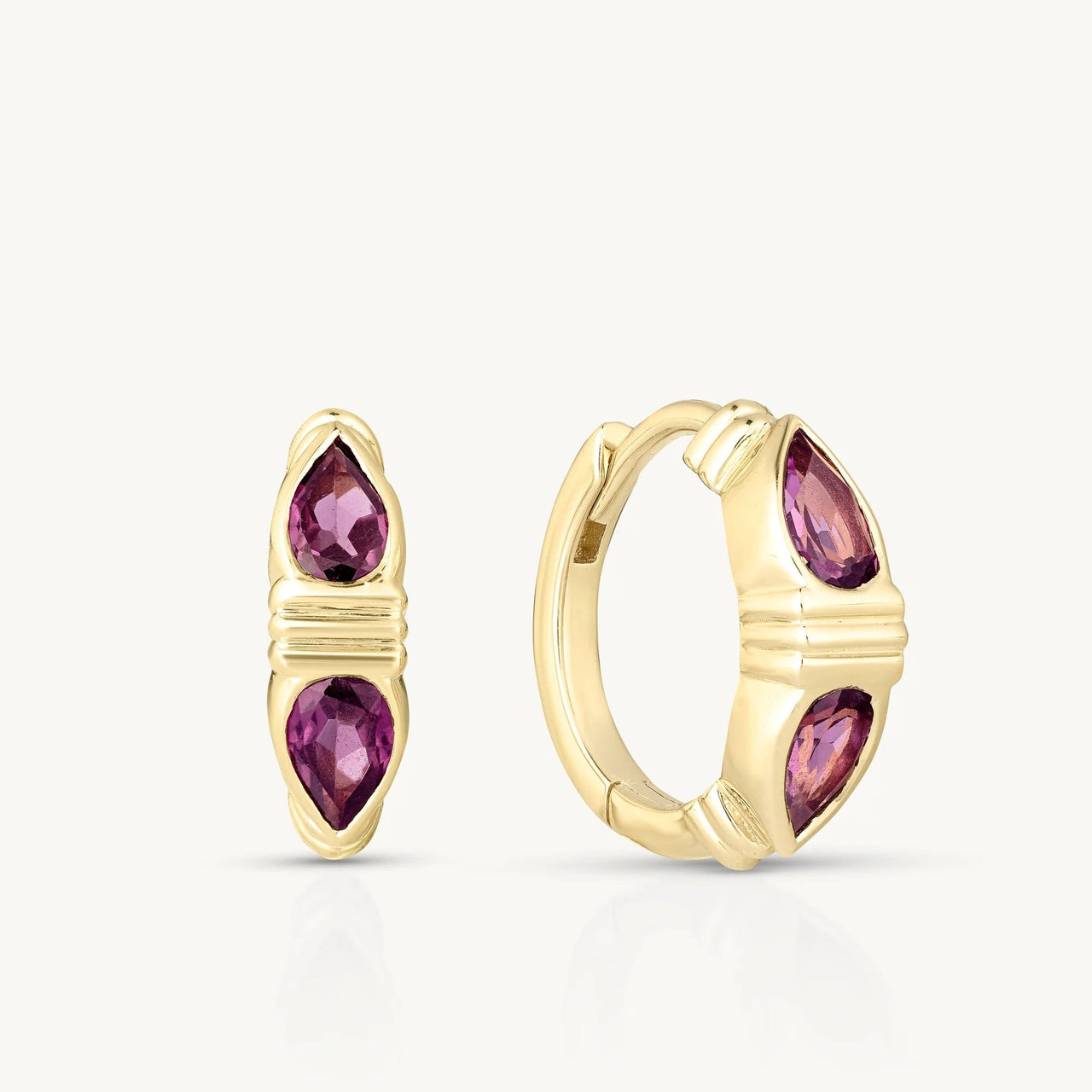 'Eden' Rhodolite Gold Huggies by ToniMay. Australian Art Prints, Fashion and Homewares. Green Door Decor. www.greendoordecor.com.au