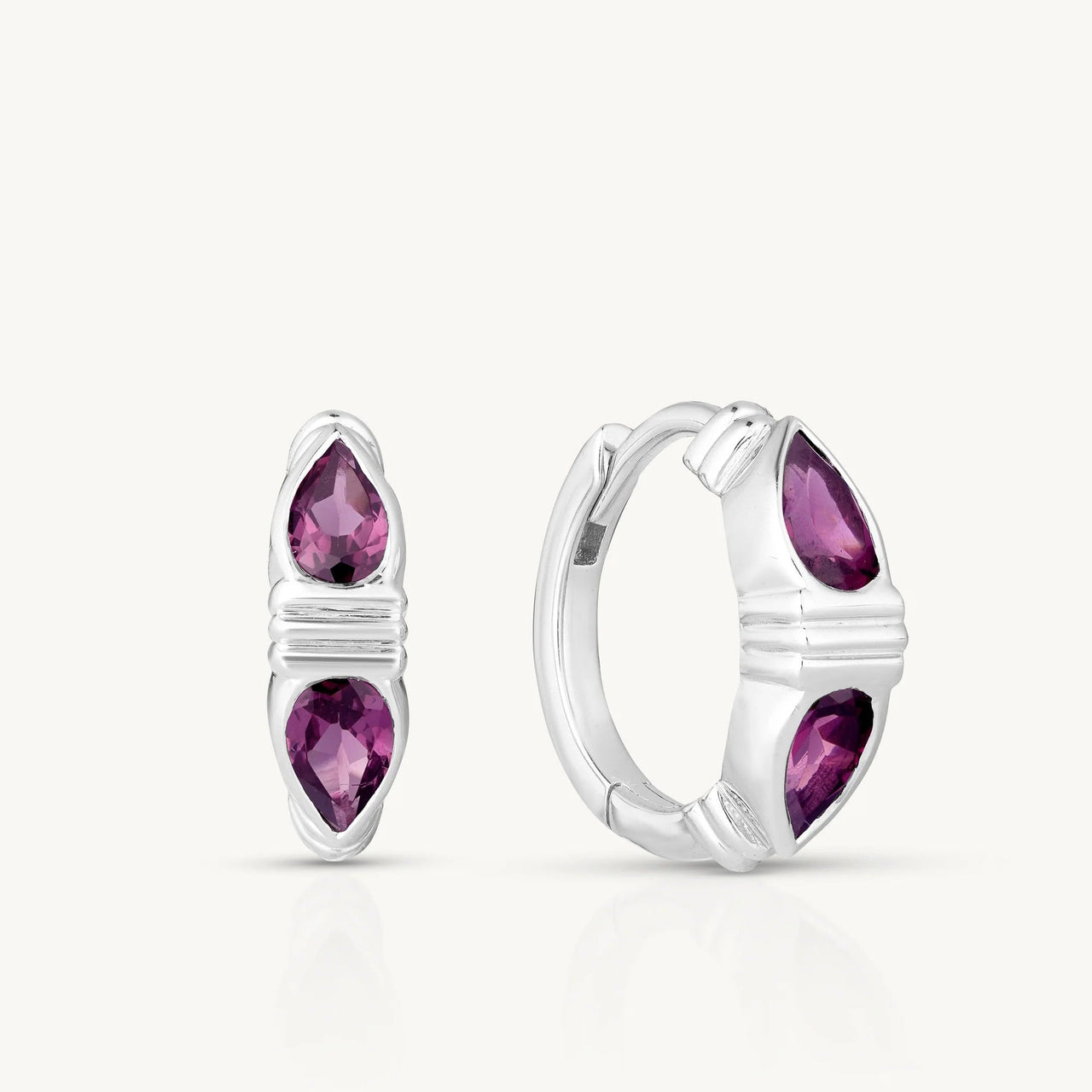 'Eden' Rhodolite Silver Huggies by ToniMay. Australian Art Prints, Fashion and Homewares. Green Door Decor. www.greendoordecor.com.au