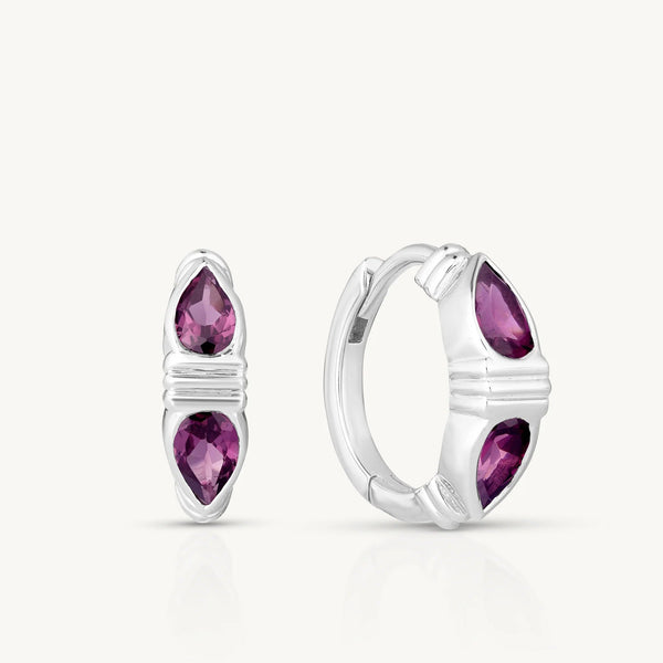 'Eden' Rhodolite Silver Huggies by ToniMay. Australian Art Prints, Fashion and Homewares. Green Door Decor. www.greendoordecor.com.au