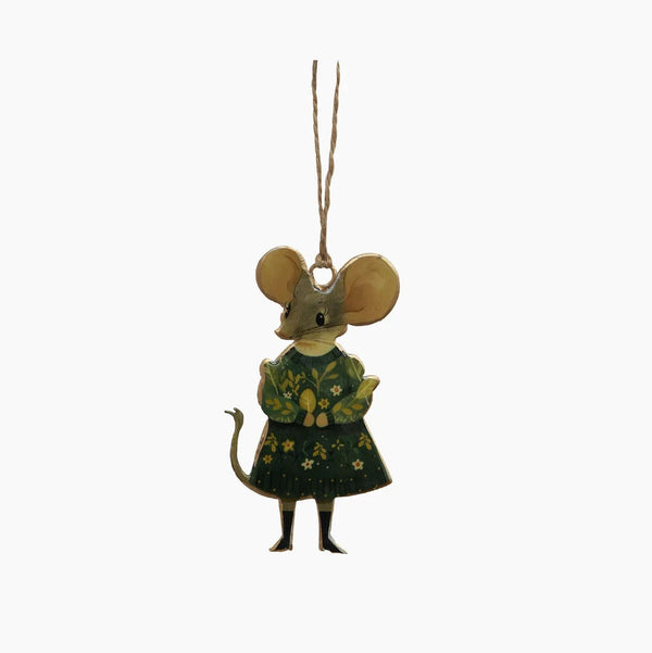 Edna Forest Green Hanging Mouse | Christmas Hanging Decoration by French Country Collections. Australian Art Prints and Homewares. Green Door Decor. www.greendoordecor.com.au