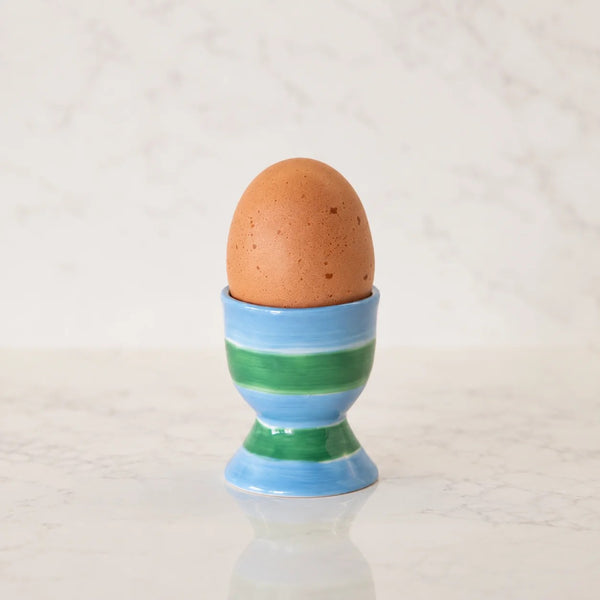 Egg Cup | Green & Cornflower Blue Stripe by Noss & Co. Australian Art Prints, Gifts, Fashion and Homewares. Green Door Decor. www.greendoordecor.com.au