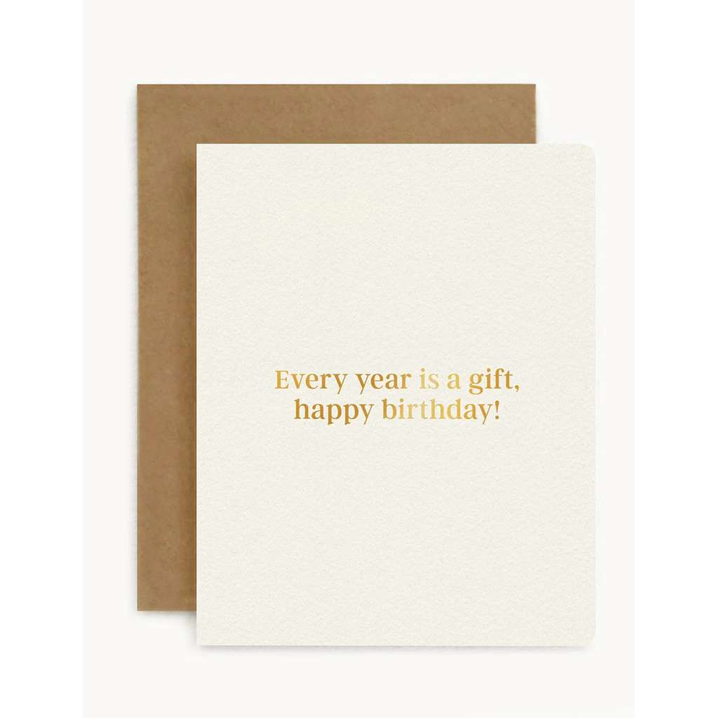 'Every Year Is a Gift, Happy Birthday!' Card by Bespoke Letterpress. Australian Art Prints and Homewares. Green Door Decor. www.greendoordecor.com.au