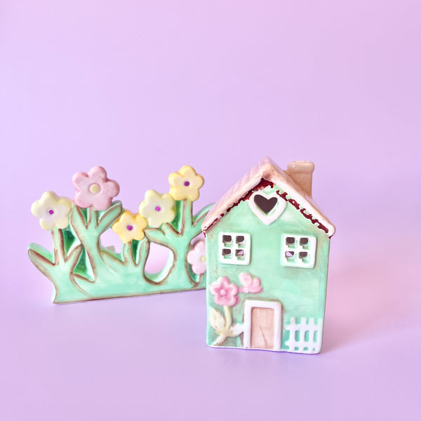 Tealight House | Mint Green House with Butterfly by Yellow Rock Decor. Australian Art Prints and Homewares. Green Door Decor. www.greendoordecor.com.au