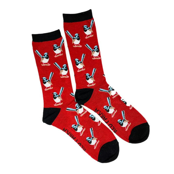 Fairy Wren Socks by Red Parka. Australian Art Prints and Homewares. Green Door Decor. www.greendoordecor.com.au