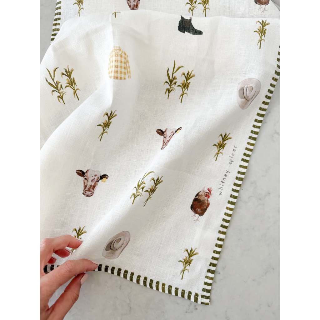 Farm Olive Linen Tea Towel | Whitney Spicer Art. Australian Art Prints and Homewares. Green Door Decor. www.greendoordecor.com.au