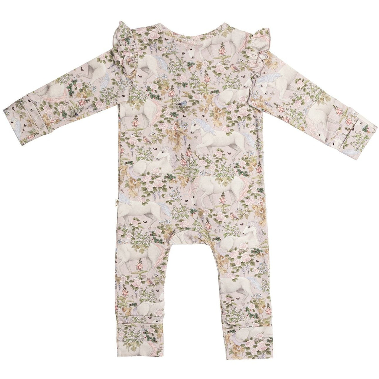 'Field of Dreams' Precious Frill Coverall Onesie | Soft Taupe by Fleur Harris. Australian Art Prints and Homewares. Green Door Decor. www.greendoordecor.com.au