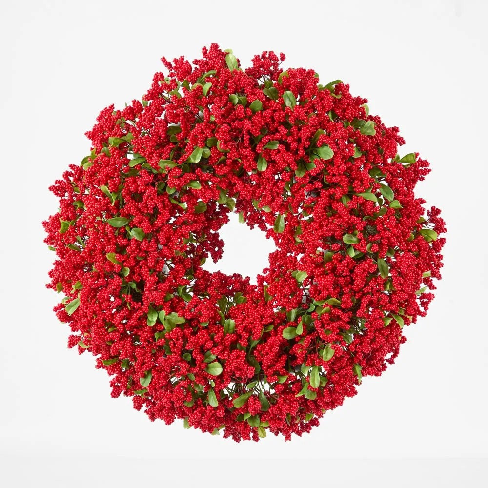 Fine Red Berry & Boxwood Wreath by Florabelle. Australian Art Prints and Homewares. Green Door Decor. www.greendoordecor.com.au