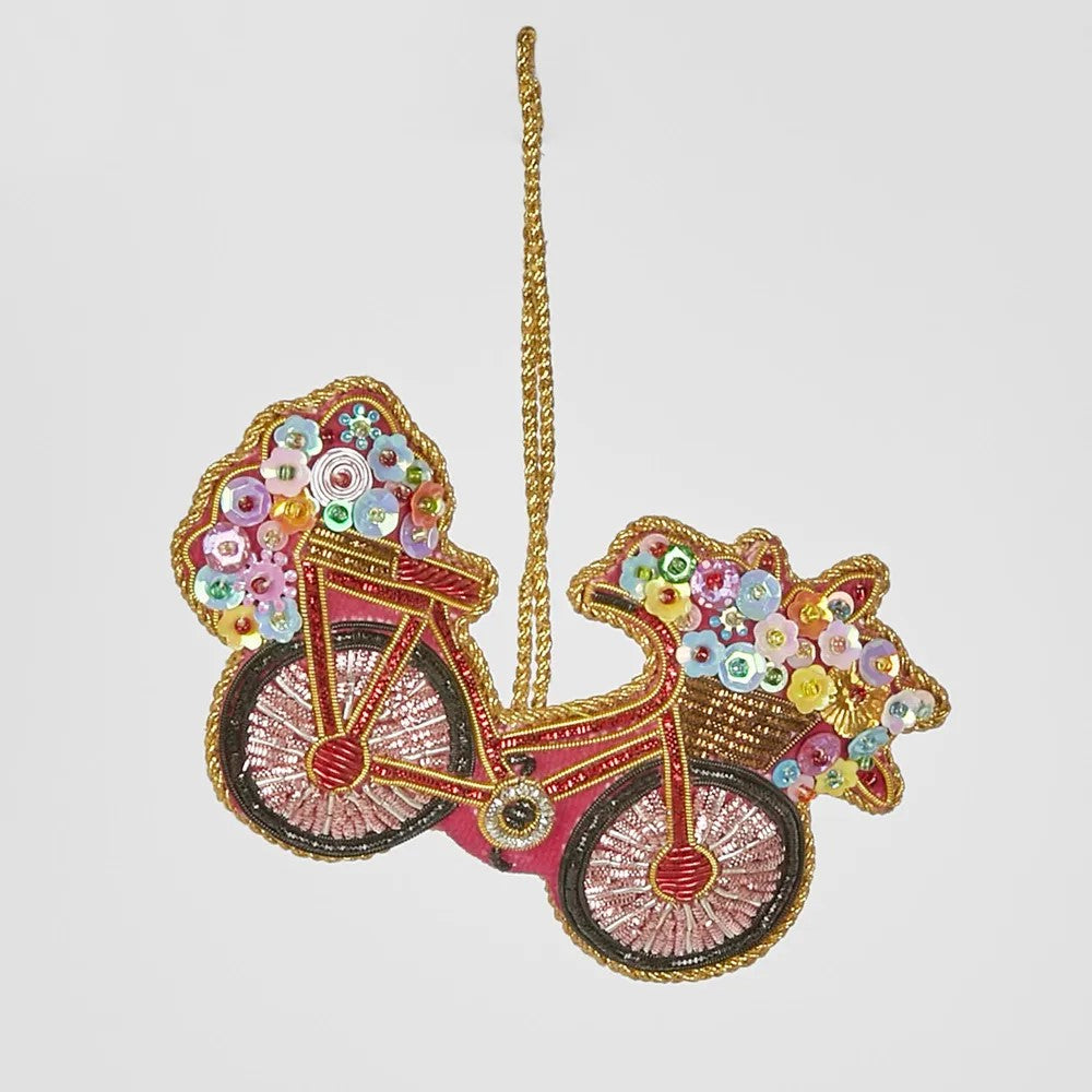 Flora Bicycle | Sequin Hanging Christmas Tree Decoration by Florabelle. Australian Art Prints and Homewares. Green Door Decor. www.greendoordecor.com.au