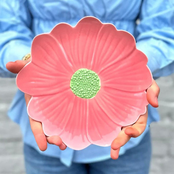 Small Flower Plate | Pink with Green Centre by Noss Ceramics. Australian Art Prints and Homewares. Green Door Decor. www.greendoordecor.com.au