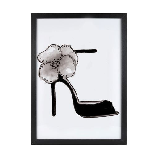 Flower Stiletto Shoe - Black print by Susan Kerian. Australian Art Prints and Homewares. Green Door Decor. www.greendoordecor.com.au