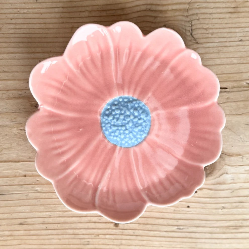 Flower Trinket Dish | Pink with Blue Centre by Noss & Co. Australian Art Prints and Homewares. Green Door Decor. www.greendoordecor.com.au