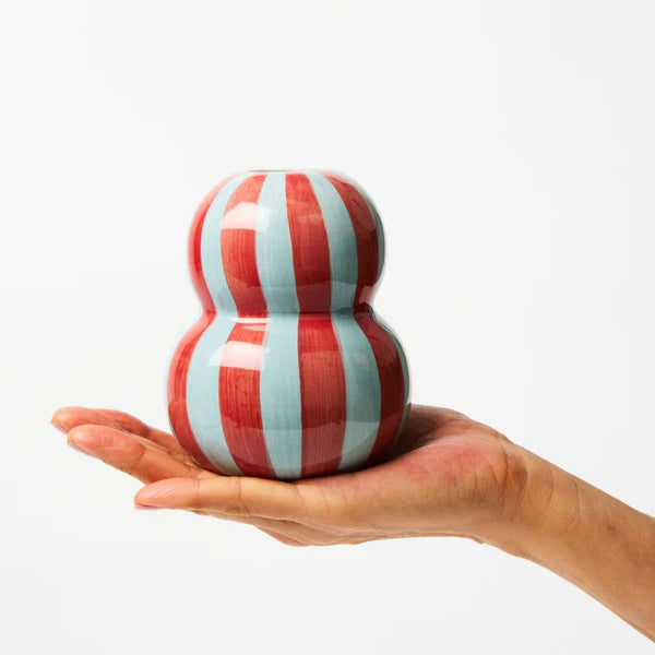 'Fonda' Burgundy Pale Blue Stripe Vase by Jones and Co. Australian Art Prints, Fashion and Homewares. Green Door Decor. www.greendoordecor.com.au