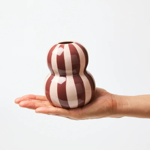 'Fonda' Vase | Burgundy Pink Stripe by Jones and Co. Australian Art Prints, Gifts, Fashion and Homewares. Green Door Decor. www.greendoordecor.com.au