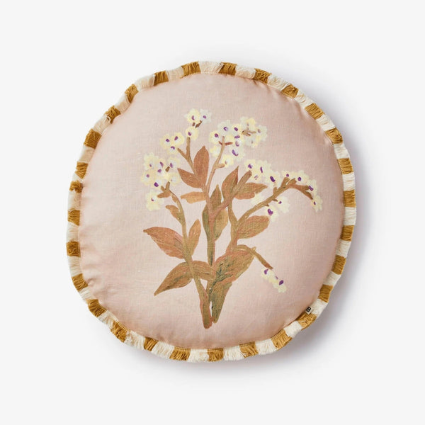 Linen Round Cushion (50cm) | Forget Me Not Caramel by Bonnie and Neil. Australian Art Prints and Homewares. Green Door Decor. www.greendoordecor.com.au