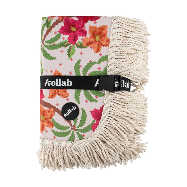 Fringed Picnic Mat | Hibiscus Retreat by Kollab. Australian Art Prints, Gifts, Fashion and Homewares. Green Door Decor. www.greendoordecor.com.au